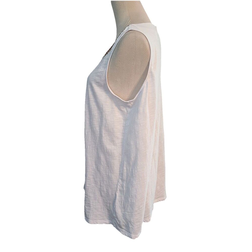 RAFAELLA White Slub Cotton Embroidered Tank Top L Boho Tribal Ethnic Beaded - Picture 3 of 7